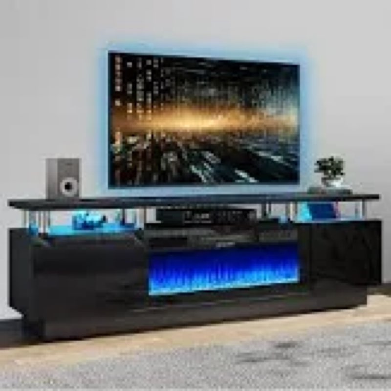 2 Tier Fireplace TV Stand For Black TV Stand Box 1 Of 2