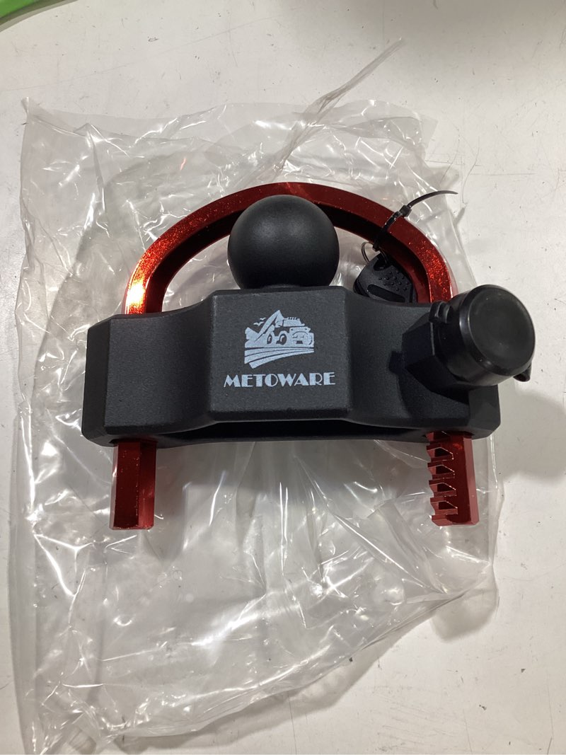 Condition photo showing New/Like New for metoware universal trailer hitch locks, adjustable heavy-duty trailer coupler ball locks fit 1-7/8 inch, 2 inch, 2-5/16 inch couplers with 2 keys 1 pack black-red
