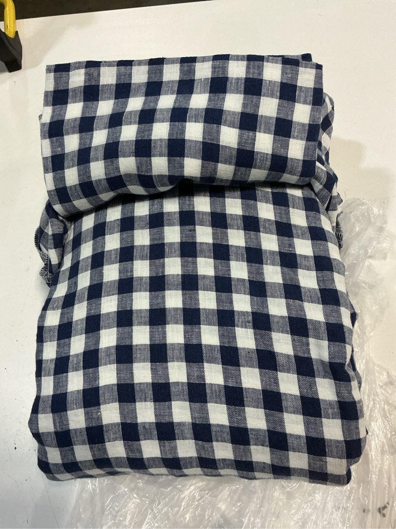 Condition photo showing Good Condition for quince european linen gingham duvet cover set, king/cal king, navy gingham