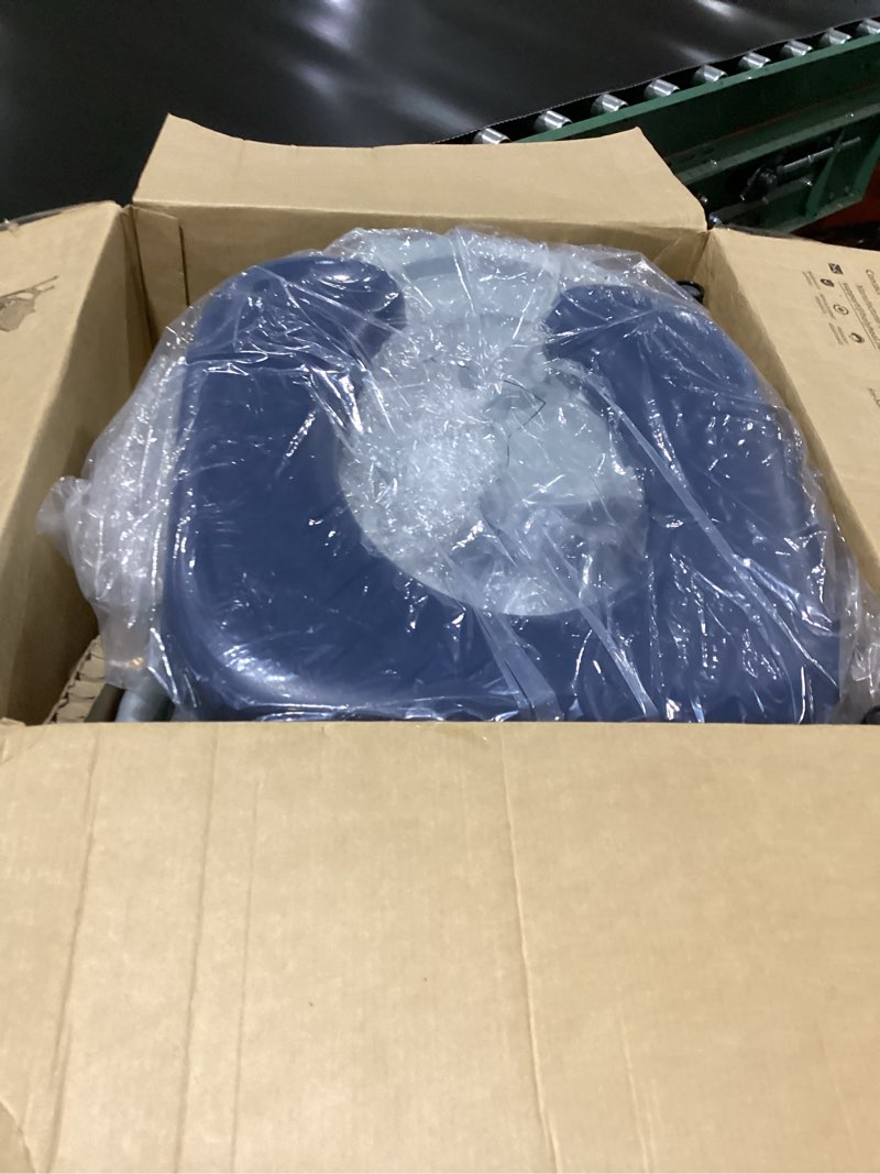 Condition photo showing New/Like New for drop arm bedside commode, commode toilet with padded seat and backrest, 400lbs capacity, 6.3qt removable bucket and splash guard, adjustable height portable toilet for adults, blue