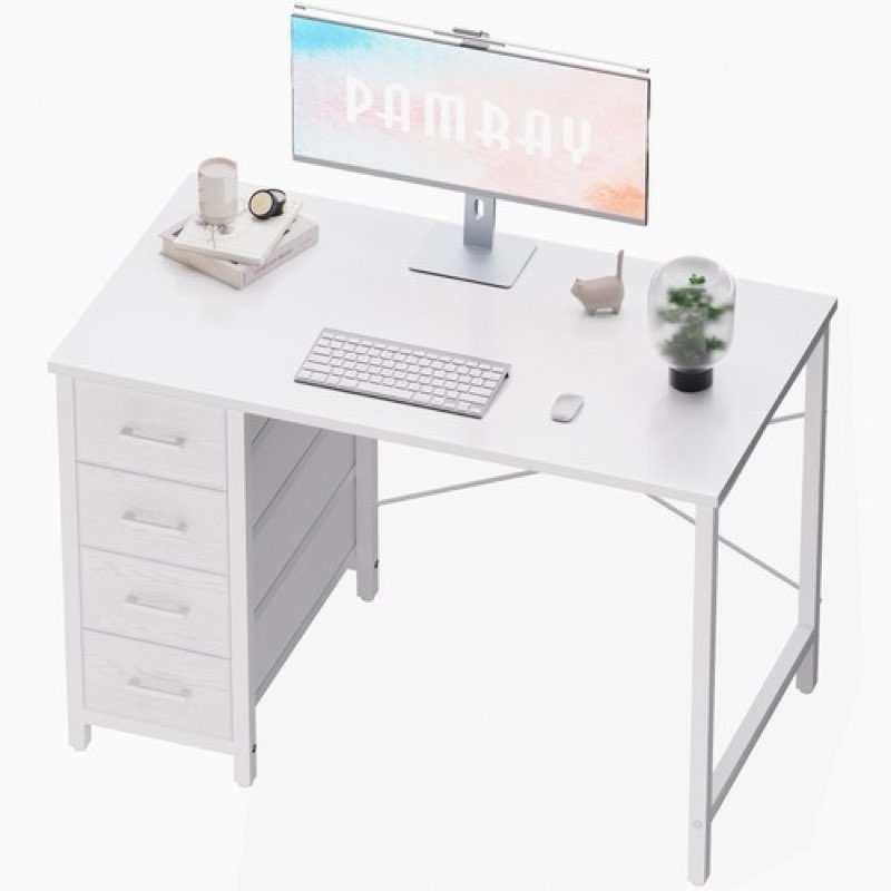 pamray 32 inch computer desk with 4 drawers small office desk for home bedroom study writing simple modern computer table pink pink 32 inch