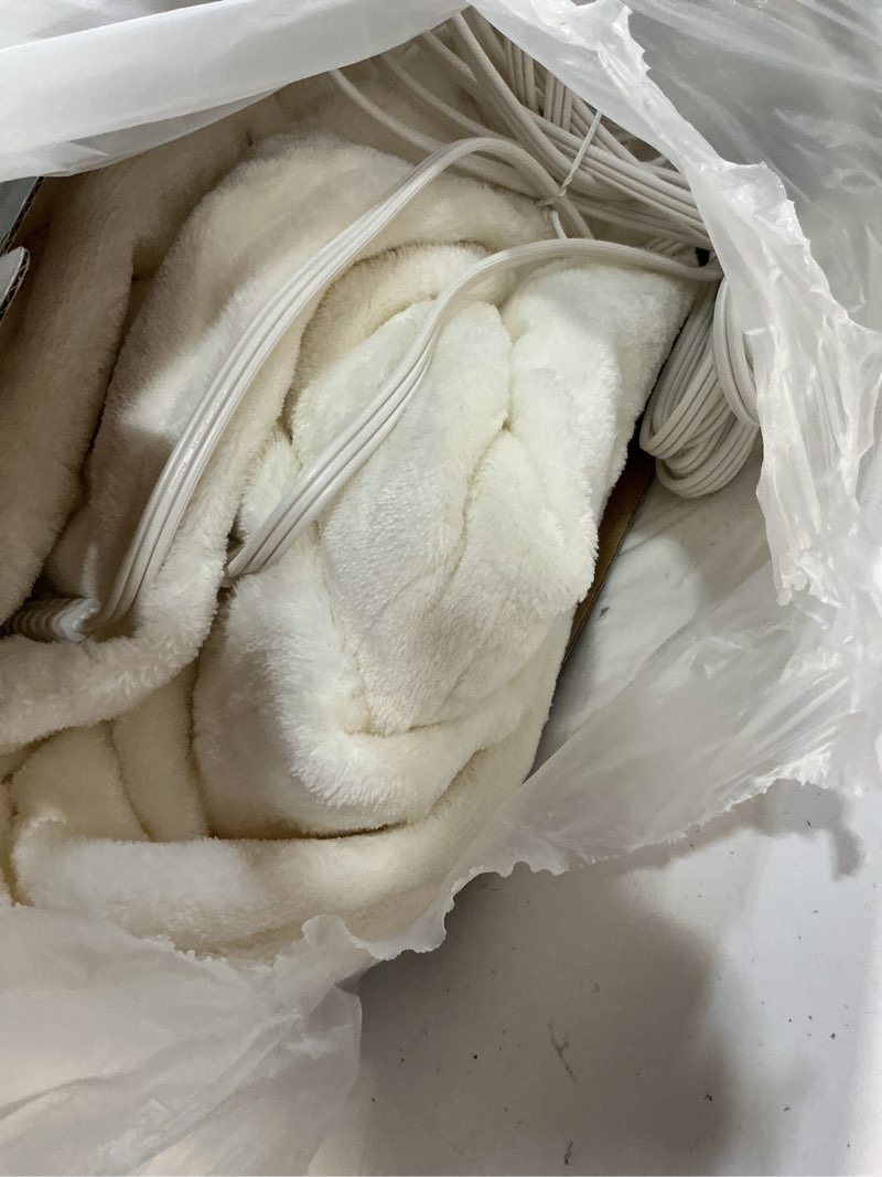 Condition photo showing As Is for cozyty electric blanket queen size, super soft cozy upgraded flannel blanket dual control with 5 heating levels & 10 hours auto off, fast heating blanket & overheat protection, 84" x 90", white white queen 84" x 90"