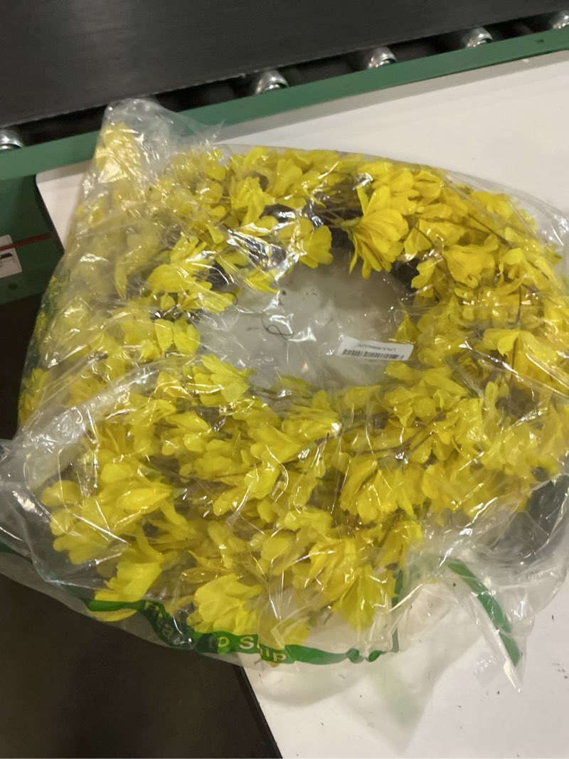 Condition photo showing Good Condition for huashen spring wreaths for front door, 24 inch yellow forsythia spring door wreath, farmhouse spring door wreaths on grapevine for celebration wall window decoration hanging