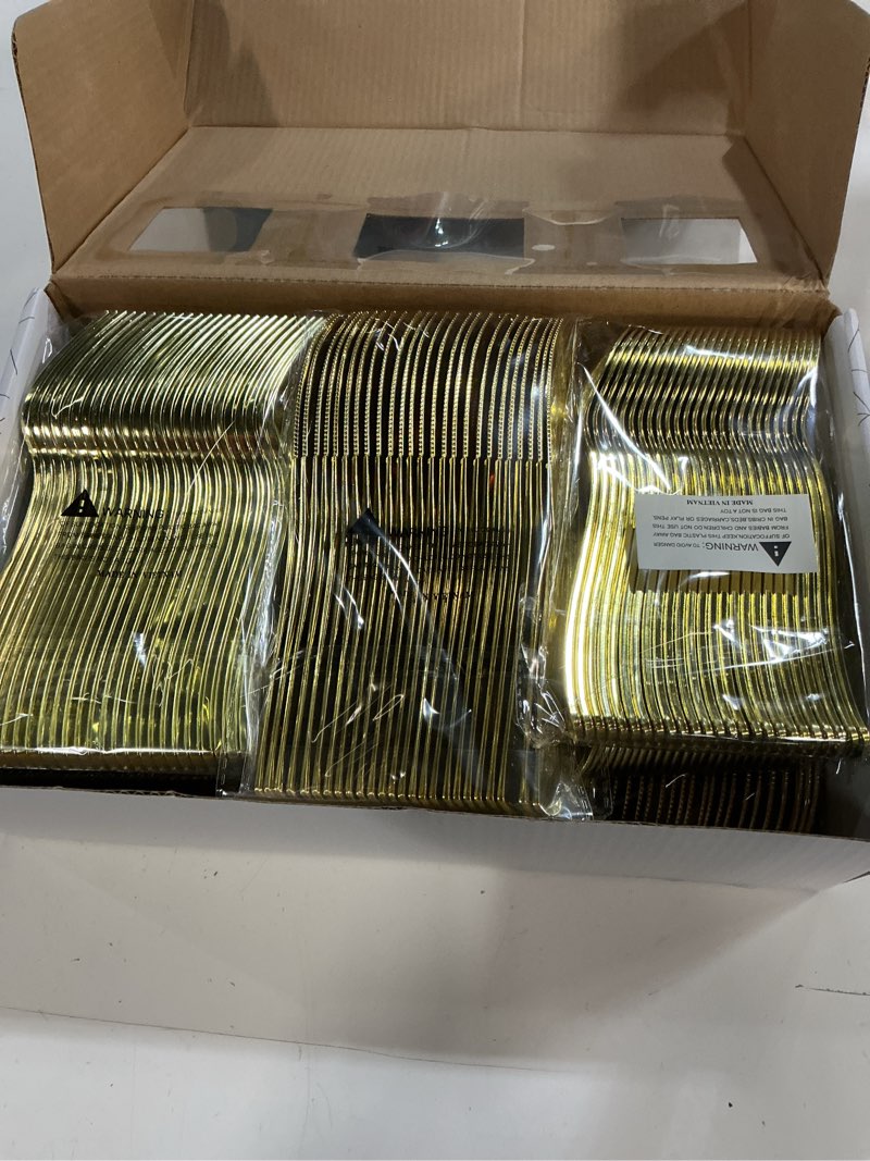 Condition photo showing New/Like New for wdf300 pieces gold plastic silverware - heavy duty disposable cutlery set plastic gold silverware set includes 100 forks, 100 spoons, 100 knives for party baby shower wedding spring gold - modern