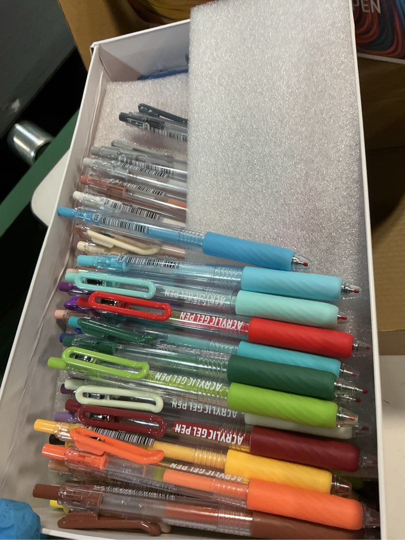 Condition photo showing Good Condition for Acrylic Colored Pens Set, 90 Colors Retractable Gel Ink Pens, 0.7mm Fine Point Colorful Pen for Black Paper, Rock, Glass, Fabric and Art Crafts Supplies, Color Pen for Journaling Note Taking