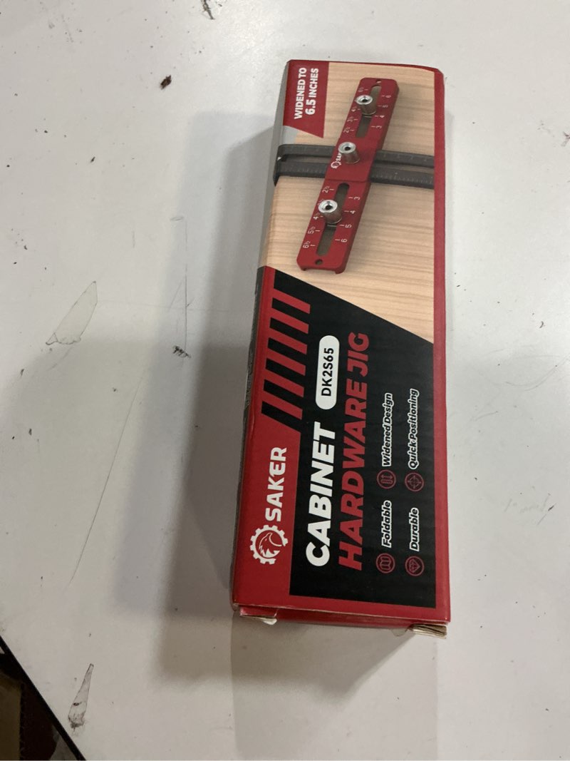 Condition photo showing Good Condition for saker cabinet hardware doweling jig - cabinet handle template tool for knobs and pull - adjustable self centering punch locator precise woodworking drill guide (6.5" jig saw)