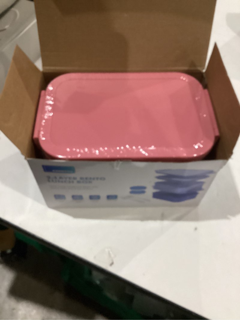 Condition photo showing Good Condition for Adults Bento Lunch Box Set with Thermo Bag, 74oz Stackable Leak-proof 3-tiers Bento Box, Built-in Utensil and Sauce Container for Work, School, Dining Out (Pink) Coral Pink