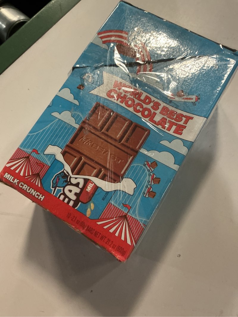 Condition photo showing New/Like New for Feastables MrBeast Milk Chocolate Crunch Chocolate Bar, best by -19/Mar/2026) King Size Candy Bar for Adults & Kids, Candy Bars for Snacks, Gifts, & Dessert, Sweet & Creamy Quality Fairtrade Cocoa, 2.1 Oz Each, 10 Count Milk Crunch 10 Count (Pack of 1)