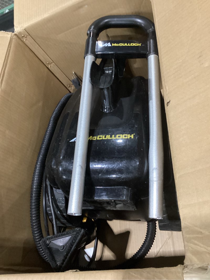 Condition photo showing As Is for *incomplete* McCulloch MC1385 Deluxe Canister Steam Cleaner, 2-Hour Runtime, Chemical-Free, 23 Accessories: Mop Head, Brushes & More - Built for Home, Tile, Carpet, Furniture, & Personal Car Detailing