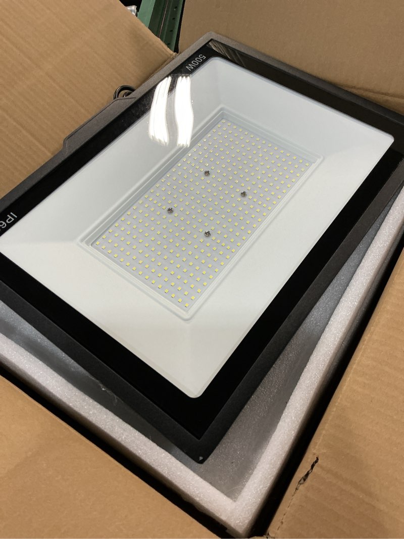 Condition photo showing Good Condition for 500w led flood light outdoor 2 pack, 2000w equivalent floodlight with plug, super bright 55000lm 6500k daylight white ip66 waterproof commercial lighting for sports fields,courts,arena,stadium 500w-2pack