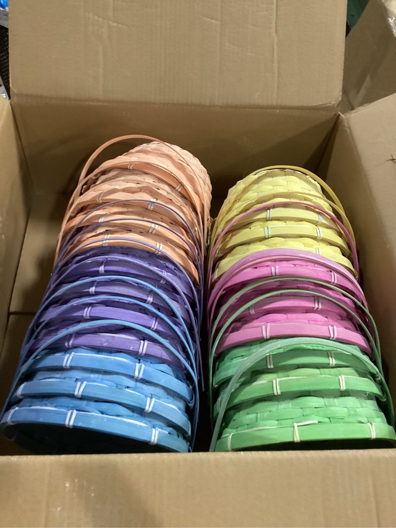 Condition photo showing Good Condition for 20 pcs easter bamboo woven baskets with handles round basket bamboo gifts basket for easter party favors gifts supplies decor 20 macaron
