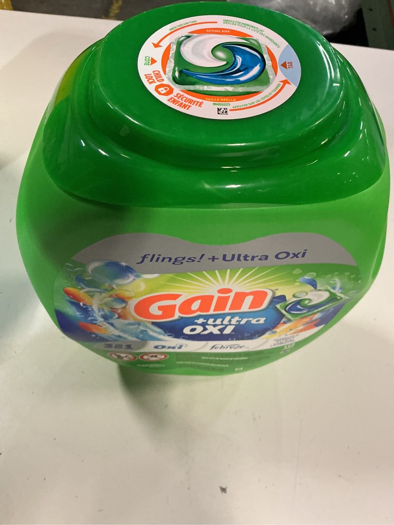 Condition photo showing New/Like New for Gain Flings Ultra Oxi Laundry Detergent Pacs, 112 Count, Waterfall Delight Scent, with Odor Defense, concentrated laundry soap pacs Waterfall Delight 112 Count (Pack of 1)