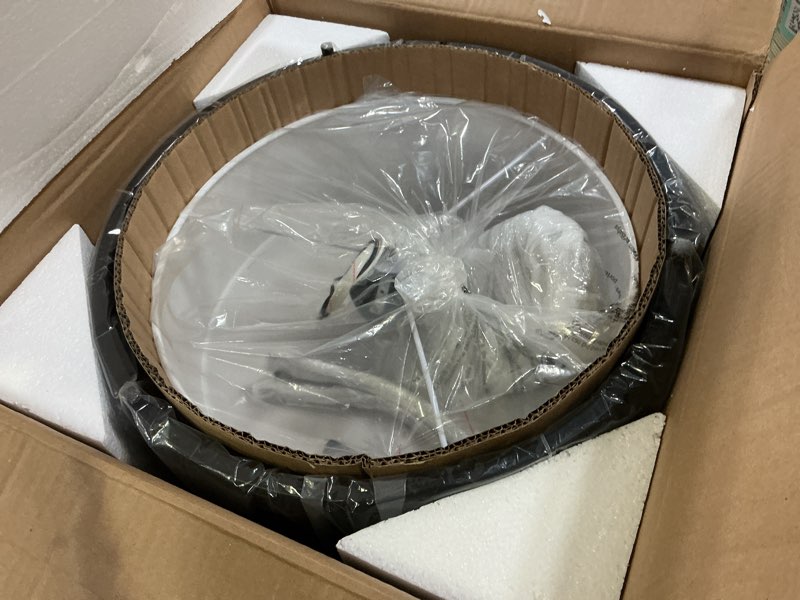 Condition photo showing Good Condition for modern flush mount ceiling light, 3-light black metal white fabric shade close to ceiling light fixture for kitchen dining room bedroom living room foyer e26 base (not included bulb) 3 light-black