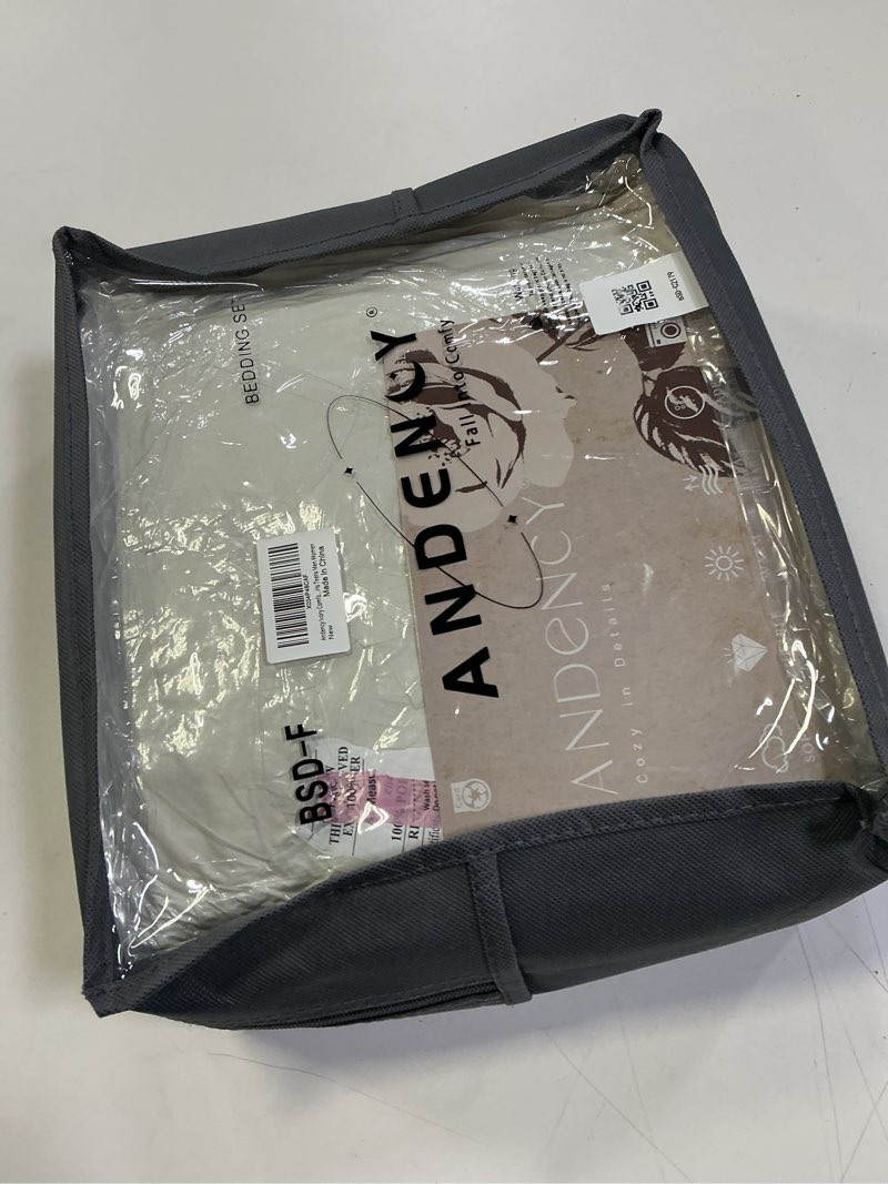 Condition photo showing New/Like New for Andency Ivory California King Comforter Set, 3 Pieces Shabby Chic Ruffle Solid Cal King Bedding Sets, Oversized All Season Soft Lightweight Down Alternative Bed Set for Adults Men Women Ivory California King (104"x96")