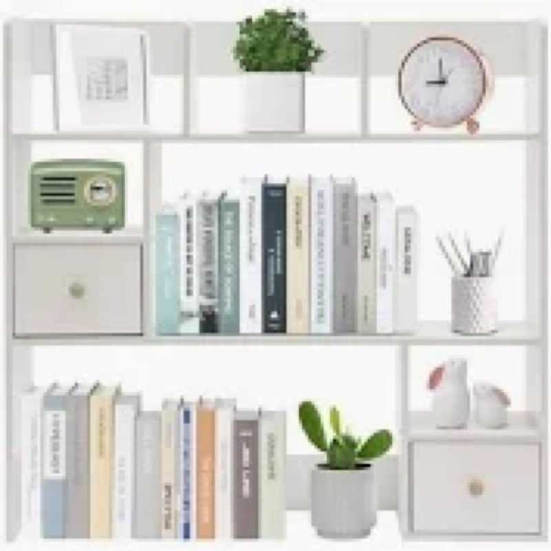 Desktop Bookshelf Shelf Bookshelf Storage Wood Desk Hutch Organizer with 7