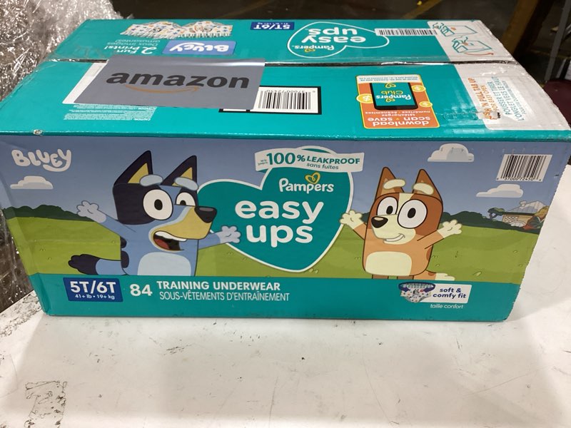Condition photo showing New/Like New for pampers training pants - easy ups boys & girls bluey - size 5t-6t, 84 count, children's potty underwear (packaging may vary) 5t-6t 84