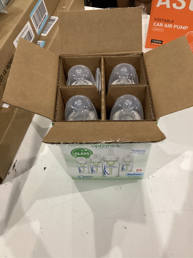 Condition photo showing New/Like New for dr. brown's anti-colic options+ narrow glass baby bottle with level 1 slow flow nipple, bpa-free, 4 oz/120ml, 4-pack
