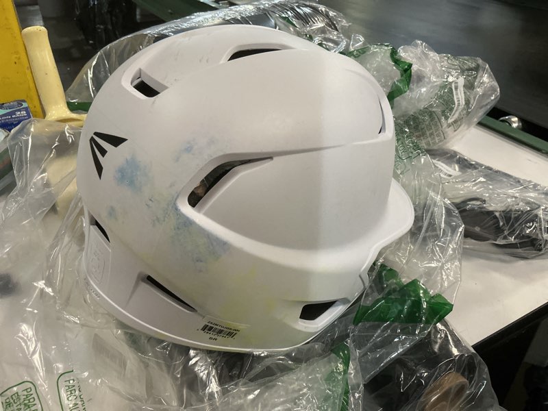 Condition photo showing As Is for rawlings | mach adjust baseball batting helmet | adjustable face guard | matte | jr & sr sizes | multiple colors right hand batter sr (6 7/8 - 7 5/8) matte white