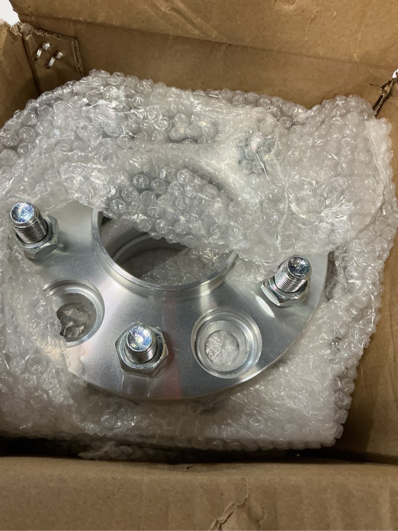 Condition photo showing As Is for 4pcs 15mm hubcentric wheel spacers 5x114.3 (67.1mm cb) 12x1.5 stud compatible with genesis tiburon veloster optima soul mazda 3 5 cx-7 miata mx-6 rx-7 rx-8 protege compass patriot evo8 9 10 eclipse 15mm (4pc) silver