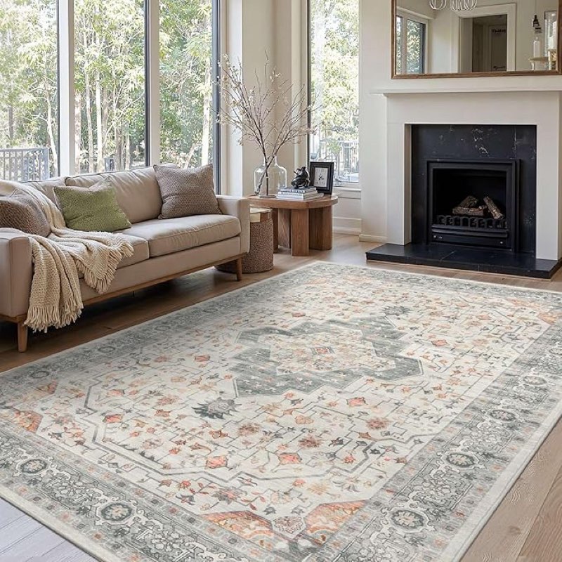 item similar))))))rugxara 8x10 washable area rug for living room, vintage neutral extra large boho rugs for office, kids room, farmhouse, durable low pile non slip carpet for high traffic areas, taupe