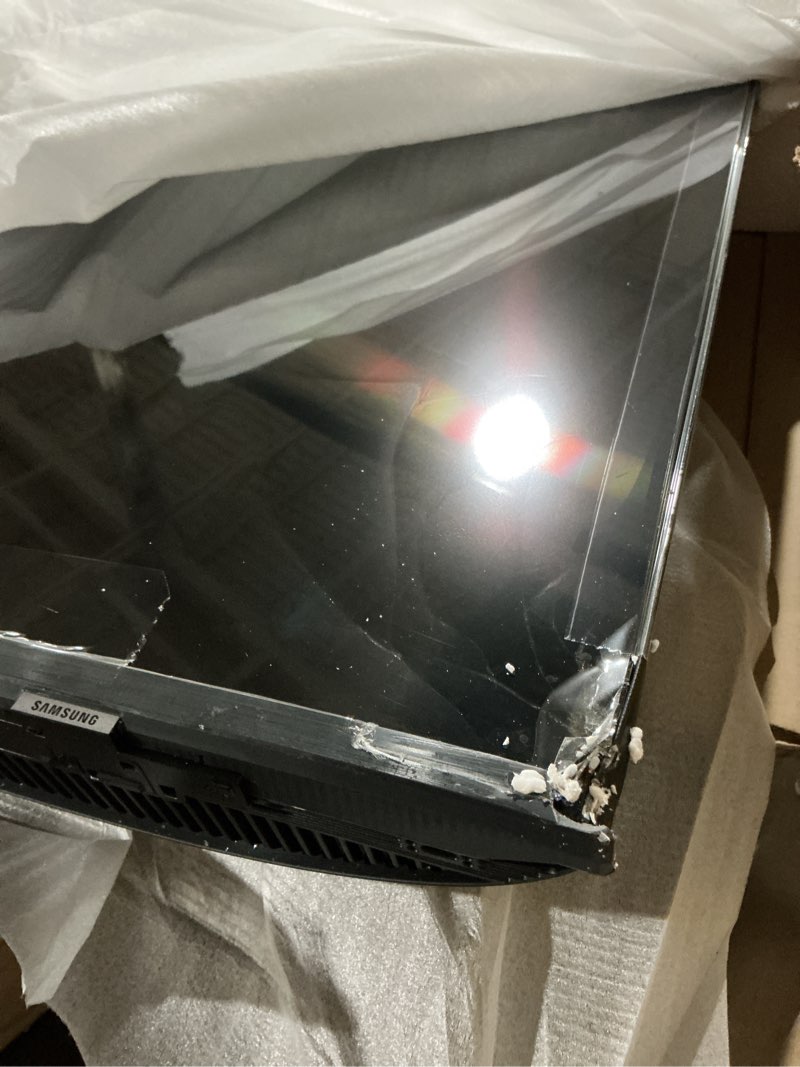 Condition photo showing As Is for bottom corner / screen damaged samsung 65-inch class crystal uhd u8000f 4k smart tv (2025 model) endless free content, crystal processor 4k, metalstream design, knox security, alexa built-in