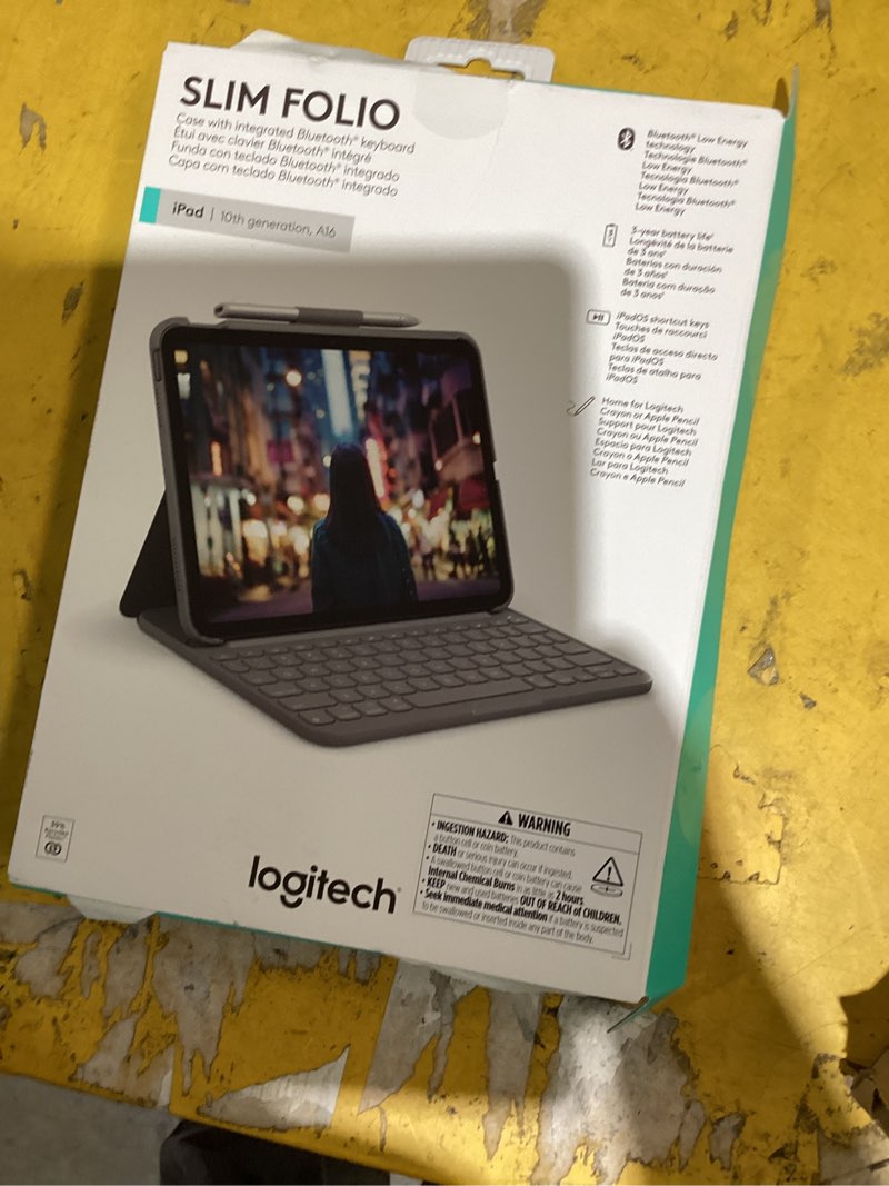 Condition photo showing As Is for logitech - slim folio keyboard case for apple ipad - latest model - (10th gen) - oxford gray