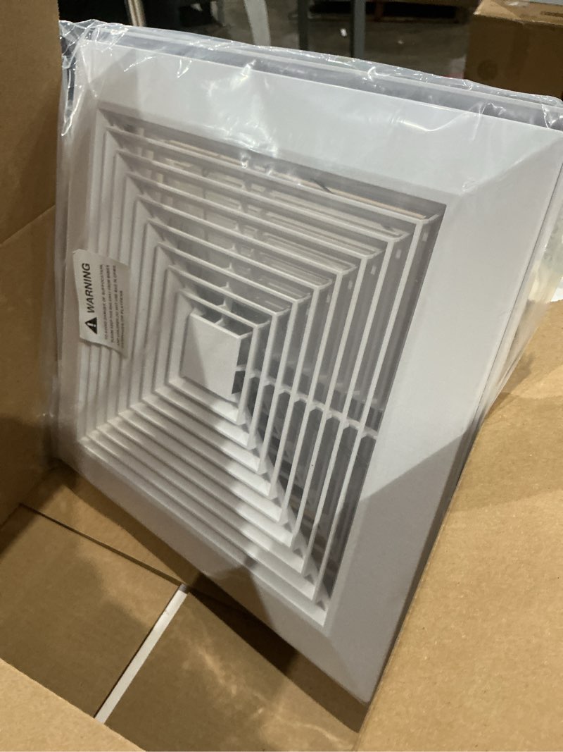 Condition photo showing Good Condition for patikil 14x14 inch bathroom exhaust fan cover, 2pcs plastic fan grilles air conditioning vent cover with springs for square ceiling or exhaust fans home office bathroom kitchen ventilation 14 x 14 inch white
