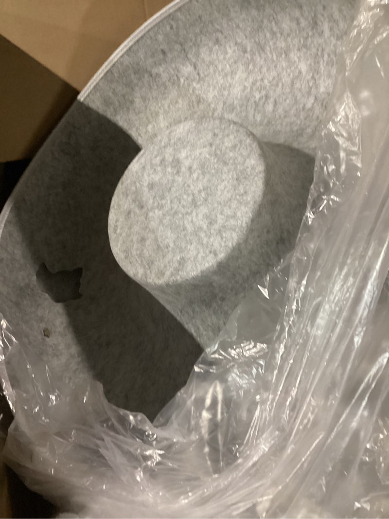 Condition photo showing Good Condition for cattasaurus peekaboo cat cave donut for multiple & large cats up to 30-45 lbs, 3-in-1 self warming cat bed, tunnel & scratcher for indoor cats, washable & detachable small dog bed (light gray, jumbo) light gray jumbo