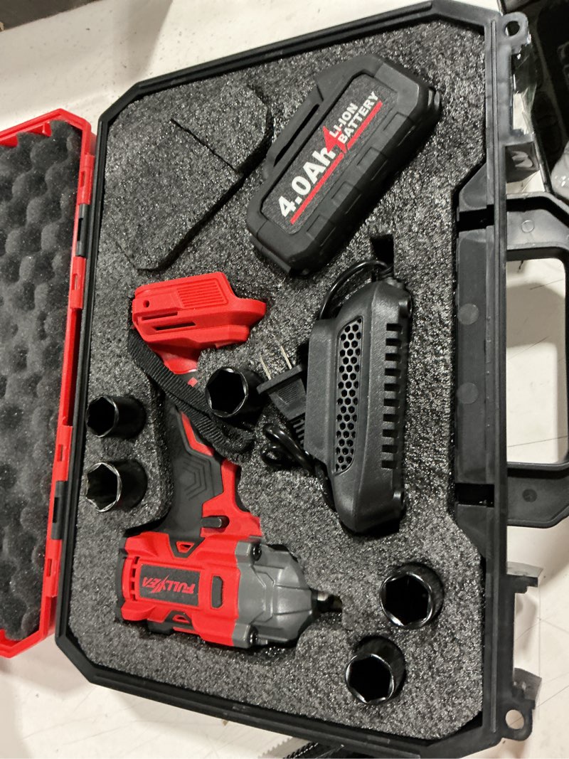 Condition photo showing Good Condition for fullyea cordless impact wrench 1/2 inch, 406ft-lbs (550n. m) brushless impact gun kit, 3000rpm high torque power impact wrench, 4.0ah battery & fast charger, electric impact driver for car home