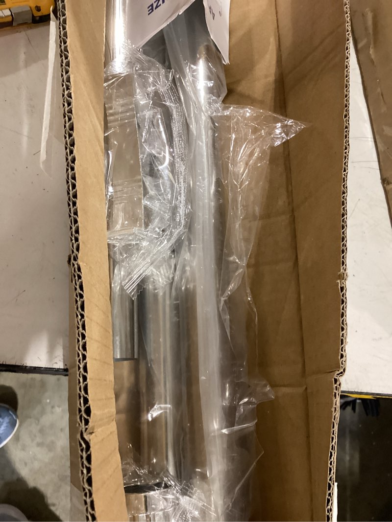 Condition photo showing Good Condition for mexau stainless steel tension curtain rod 41-126 inches (4-10 ft), adjustable shower curtain rod no drilling, heavy duty tension rod for windows, living room, bathroom, bedroom, outdoor, silver 39-126inch silver