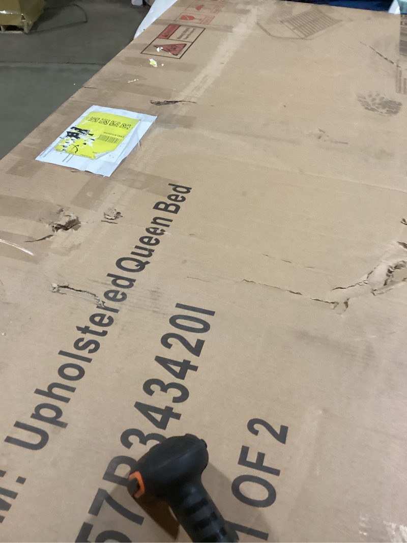 Condition photo showing As Is for Queen Size Bed Frame with Headboard, Upholstered Bed Frame Queen Size, Teddy Soft Boucle Fabric, Soft Cloud Marshmallow Shape Headboard, No Box Spring Needed, Noise Free (White) White Queen