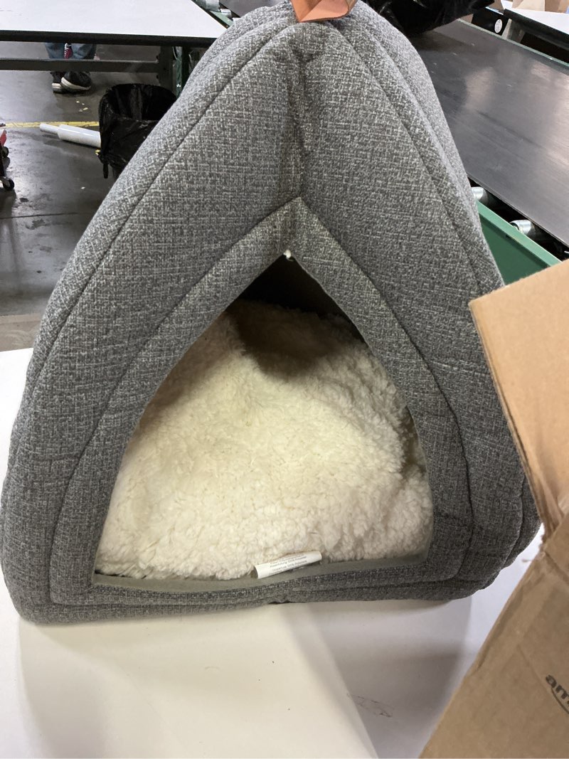 Condition photo showing As Is for bedsure cat beds for indoor - 2 in 1 cat cave house tent for kittens and small pets with removable washable cushioned pillow, foldable kitten hideaway with non-slip bottom, dark grey, 17.3 inches l(17.3x17.3x17.3) dark grey
