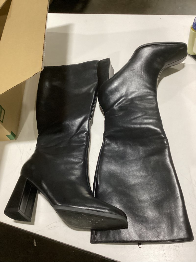 Condition photo showing Good Condition for DREAM PAIRS Knee High Boots for Women Square Toe Gogo Chunky Heel Tall Boot Fashion Side Zipper Long Boot 9 Black-pu