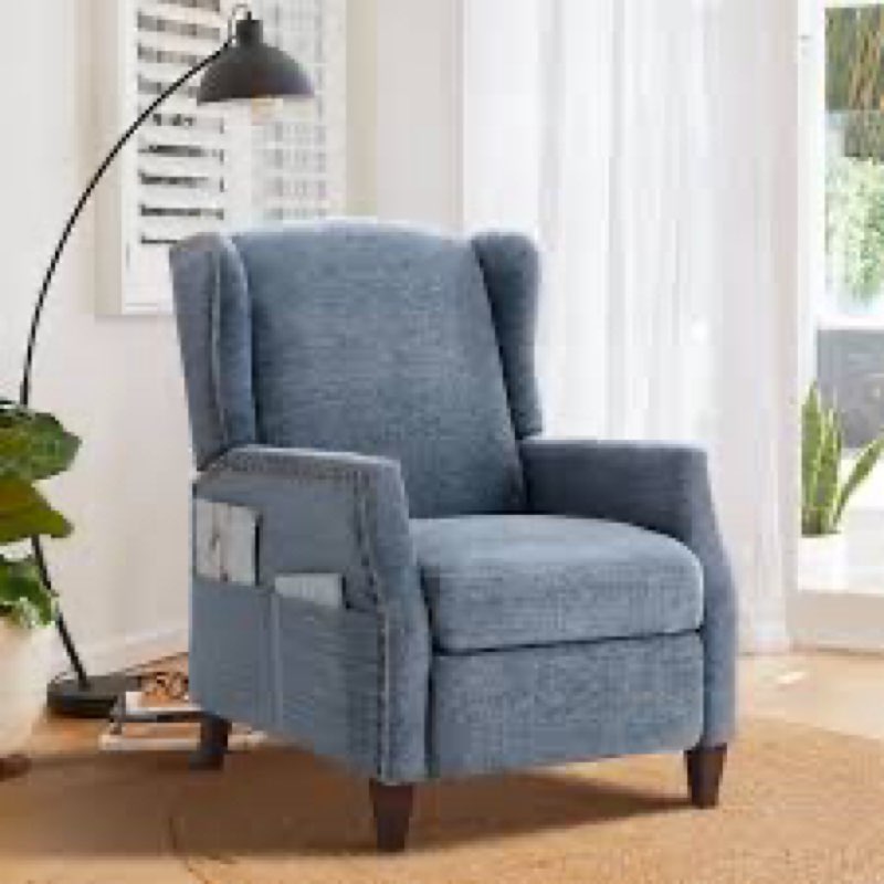 kars nail-head upholstered push back recliner with storage pocket