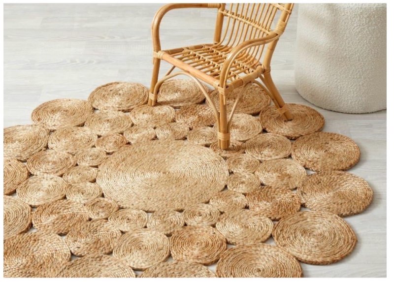 gruhum handwoven jute area rug-5 feet round- natural fiber boho soft braided rustic vintage beige reversible eco friendly farmhouse rugs-indoor outdoor kitchen bedroom livingroom hallways (5'round)