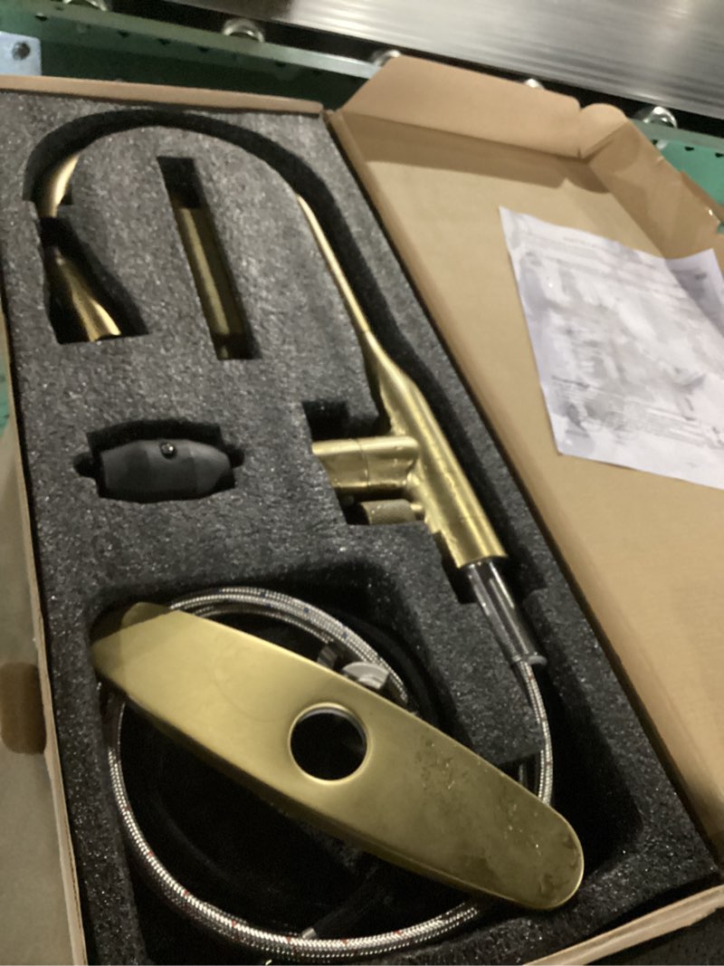 Condition photo showing Good Condition for Brushed Gold Kitchen Faucet with Pull Down Sprayer - High Arc Stainless Steel Kitchen Sink Faucet, 3-Function Pull Out Kitchen Faucet, Single Hole Single Handle Sink Faucet, Modern Kitchen Faucets