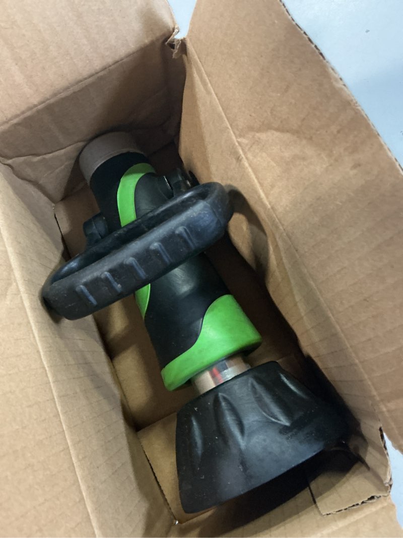 Condition photo showing As Is for green mount gsfng98 garden hose nozzle, fireman's hose heavy duty nozzle, premium constructed sprayer with ergonomic handle for arthritis