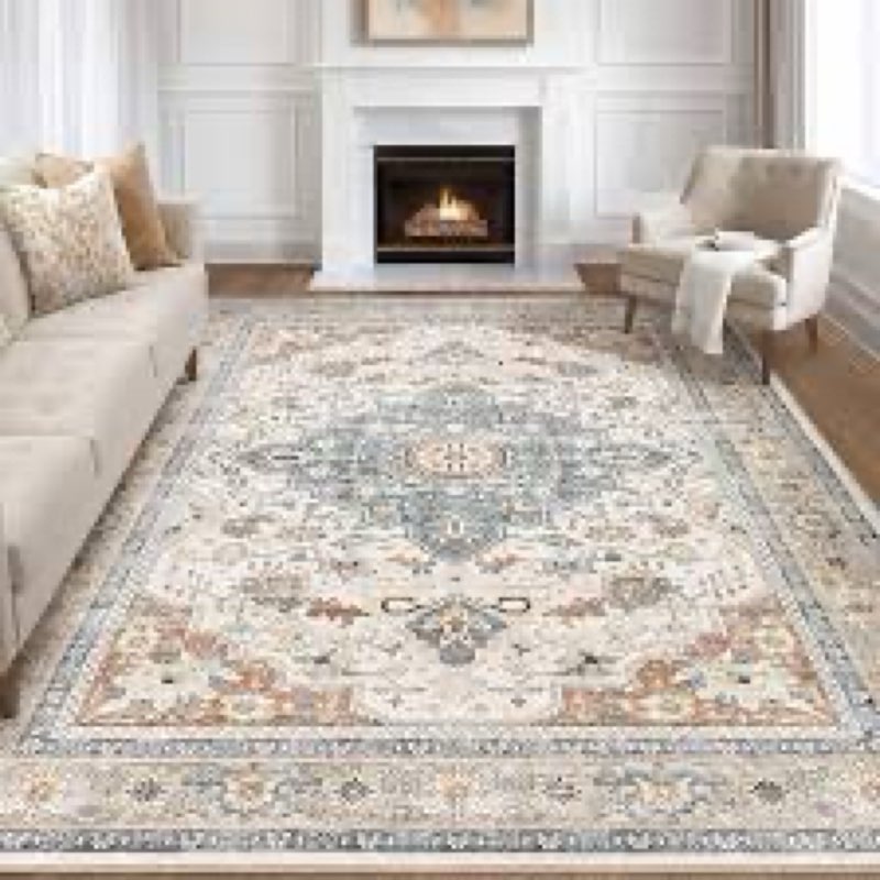 10x12 Area Rug Living Room: Washable Boho Large Neutral Vintage Soft Rugs Stain Resistant Farmhouse 