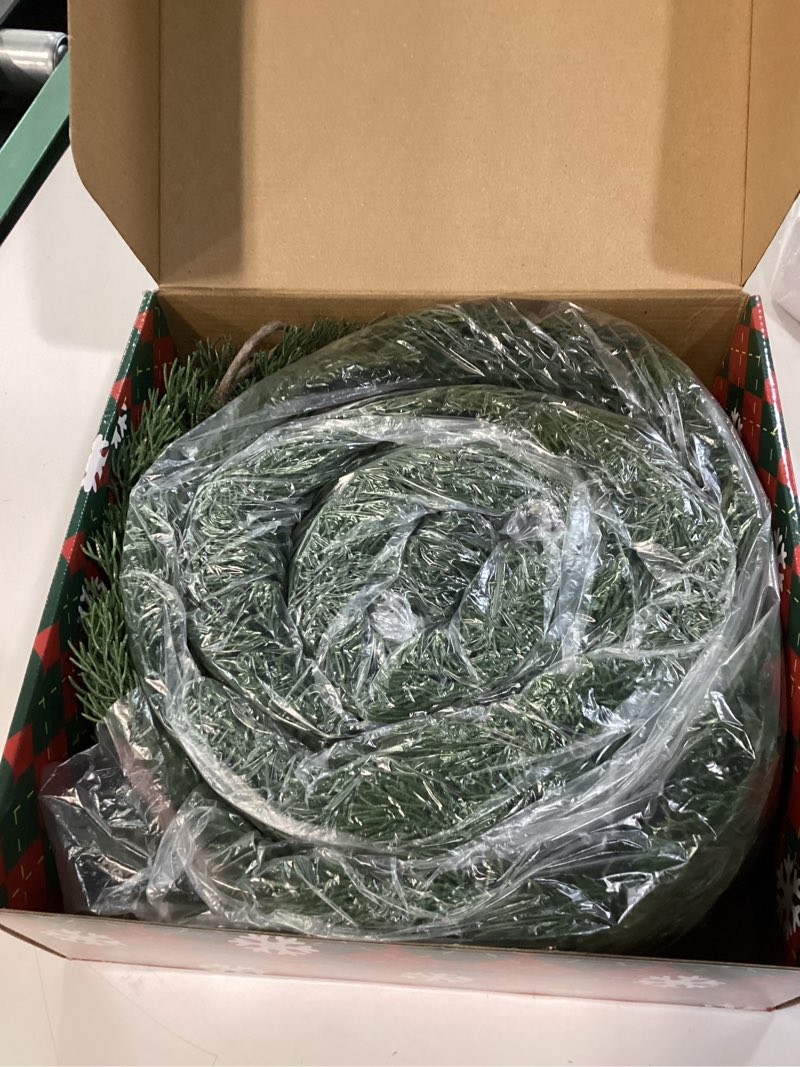 Condition photo showing New/Like New for 9ft Christmas Cedar Garland, Real Touch Pine Garland, Realistic Cypress Garlands Christmas Decorations for Mantel, Table, Stairs, Porch - Indoor Outdoor Xmas Holiday Decor