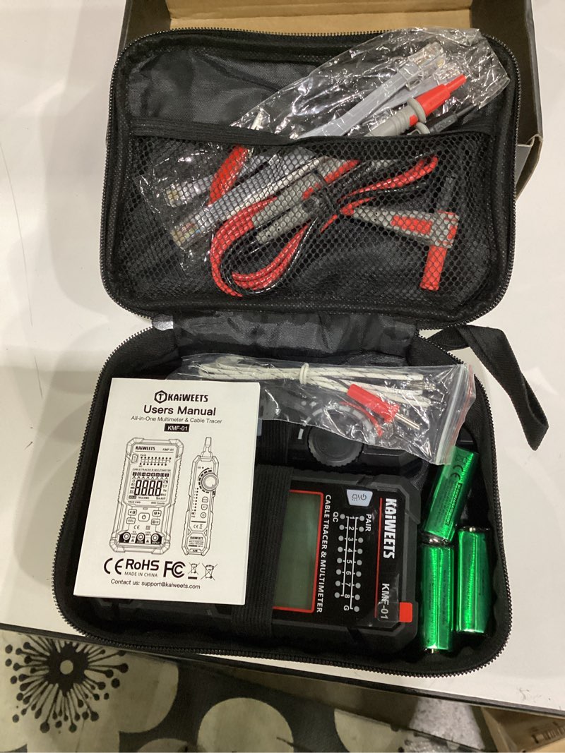 Condition photo showing Good Condition for not tested**** kaiweets 3-in-1 multimeter & cable tracer kit, auto-ranging digital multimeter with true rms 4000 counts, rj45/rj11 wire tracing & ncv voltage detector for electricians, home diy & auto repair kmf-01