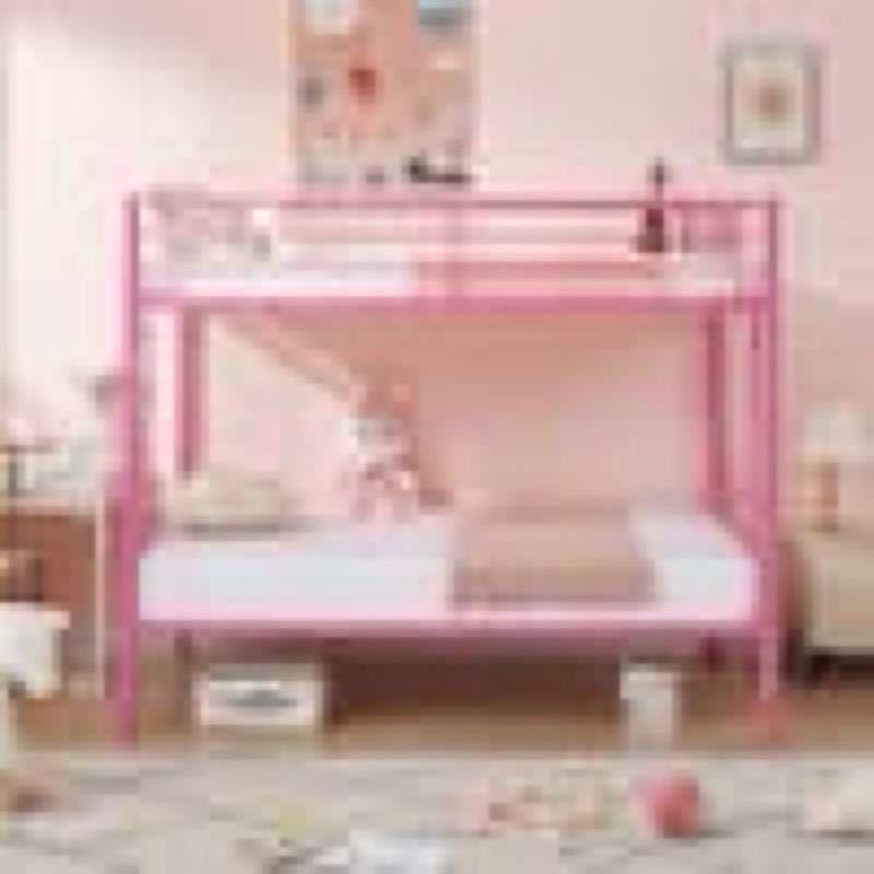 bunk bed metal twin over twin, industrial bunkbeds with ladder and full-length guardrail, pink - platform bed frame