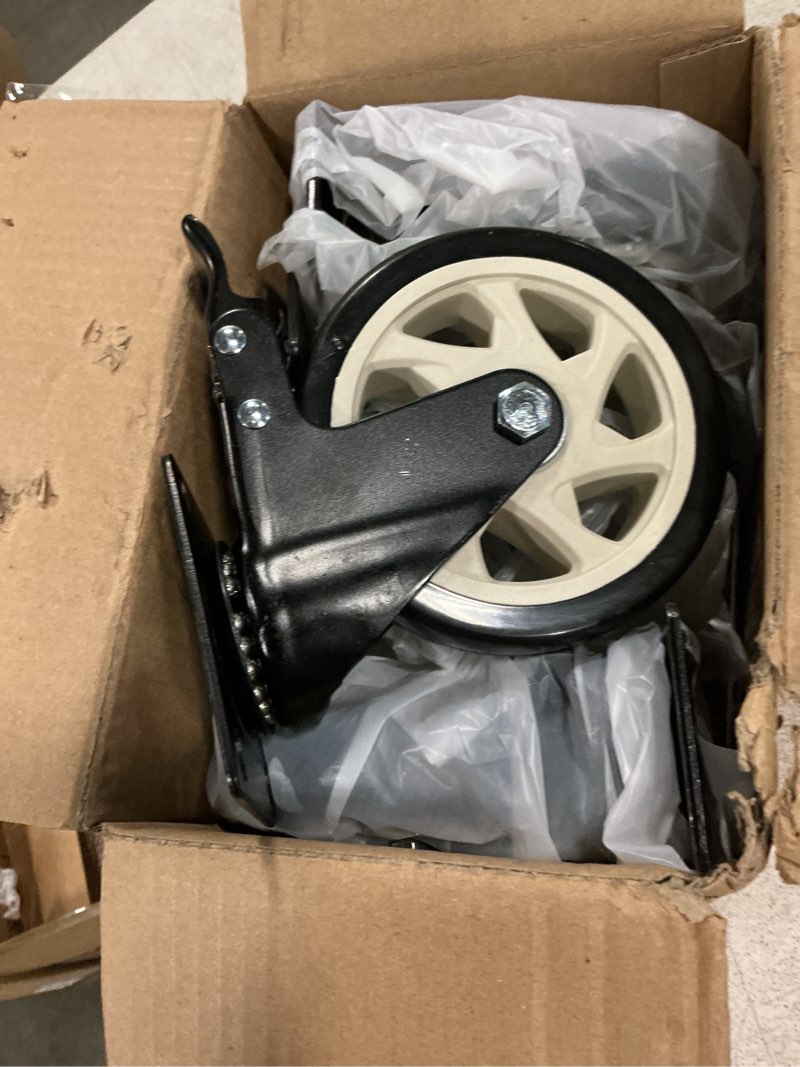 Condition photo showing Good Condition for 5 inch heavy duty casters, 2600lbs capacity (set of 4) - industrial swivel caster wheels with brakes for workbenches, carts & furniture - floor protecting & quiet roll 5'' black