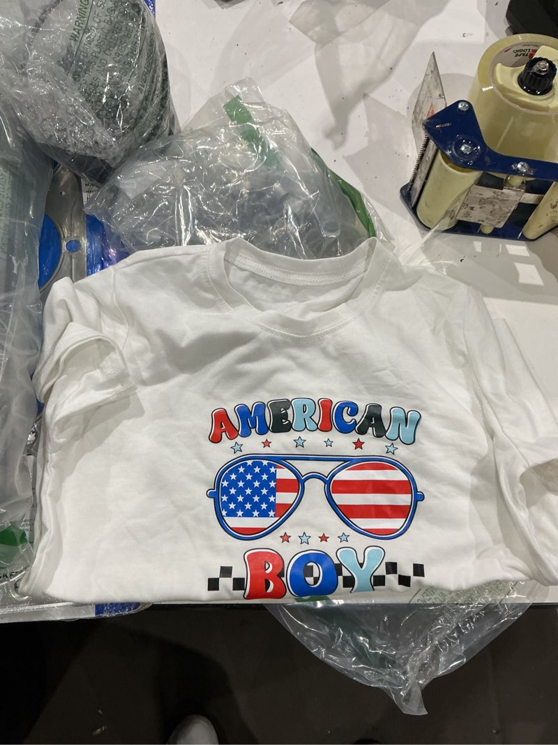 Condition photo showing Good Condition for red white and blue shirts for women men, american flag kids t-shirt
