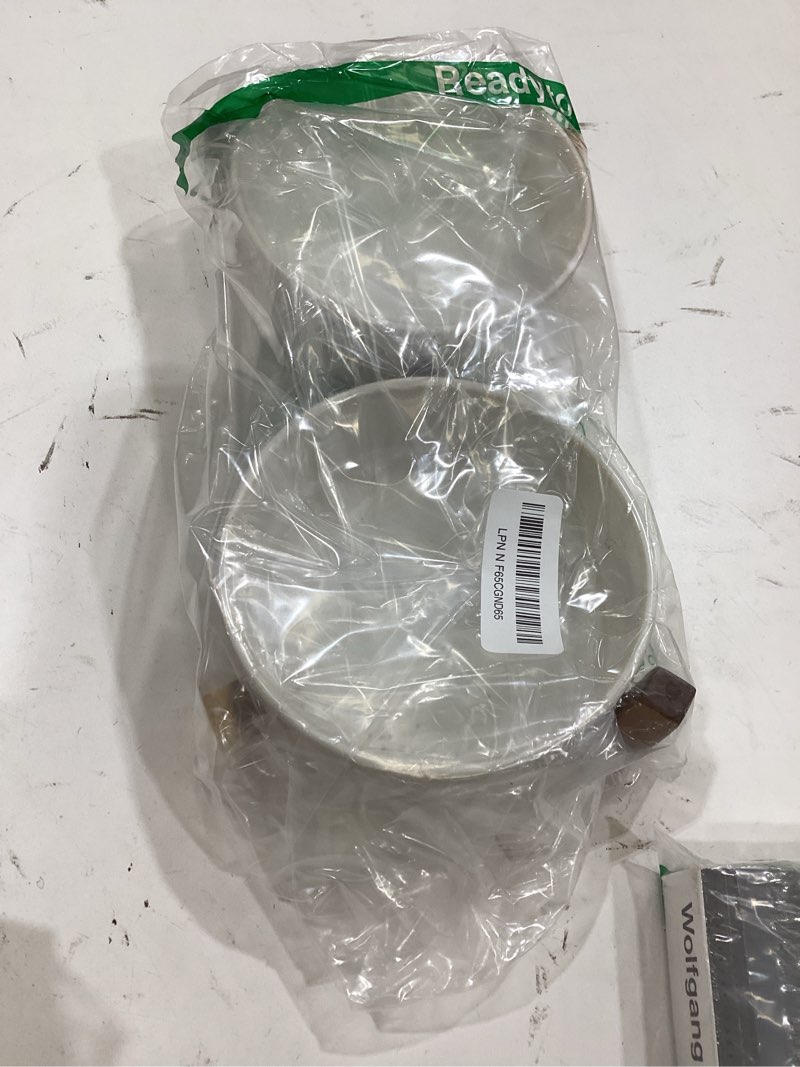 Condition photo showing New/Like New for le tauci dog bowl set with acacia wood stand - 1.5-cup ceramic puppy bowls for small dogs, dual food and water bowls with weighted non-slip base fireworks+clover s-1.5 cup