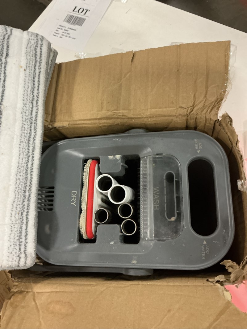Condition photo showing Good Condition for homettler mop and bucket set, 3-tank flat mop and bucket system for separate dirty & clean water, 65" mops for floor cleaning with 4 washable pads, safe for hardwood, vinyl, tile, baseboards, walls flat mop bucket with 4 pad
