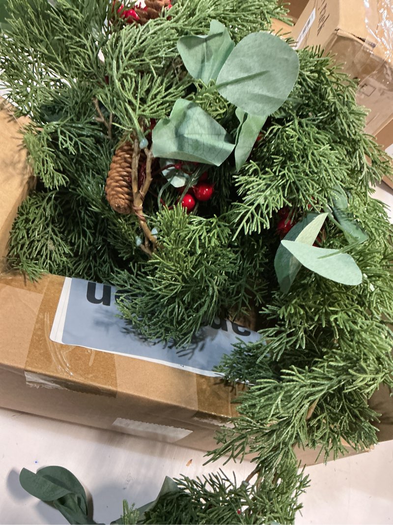Condition photo showing Good Condition for DearHouse 6Ft Pine Garland Christmas Decoration, Artificial Red Berry Christmas Garland with Eucalyptus Pine Cones Cypress Garland for Holiday Season Mantel Fireplace Table Centerpiece Decor