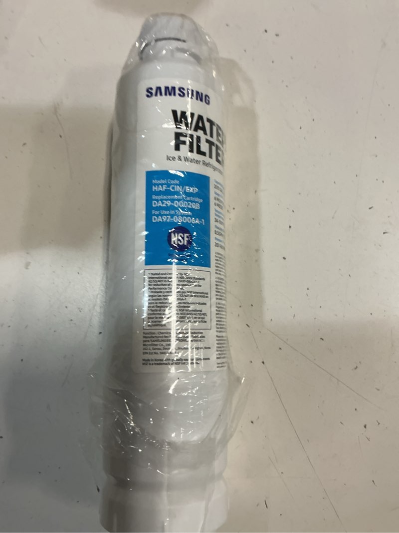Condition photo showing As Is for samsung genuine filter for refrigerator water and ice, carbon block filtration for clean, clear drinking water, 6-month life, haf-cin/exp, 1 pack