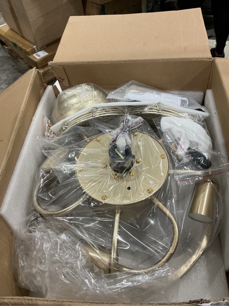 Condition photo showing Good Condition for 20" gold fandelier ceiling fan with light, flower crystal chandelier ceiling fan with light and remote control, modern caged enclosed 6 speeds for girl's bedroom, nursery, living room flower ceiling fan with light
