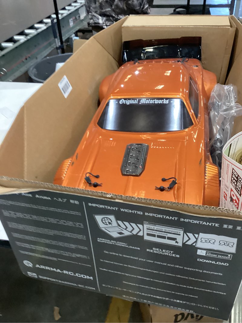 Condition photo showing As Is for arrma 1/7 felony 6s blx street bash all-road muscle car rtr (ready-to-run transmitter and receiver included, batteries and charger required), orange, ara7617v2t2