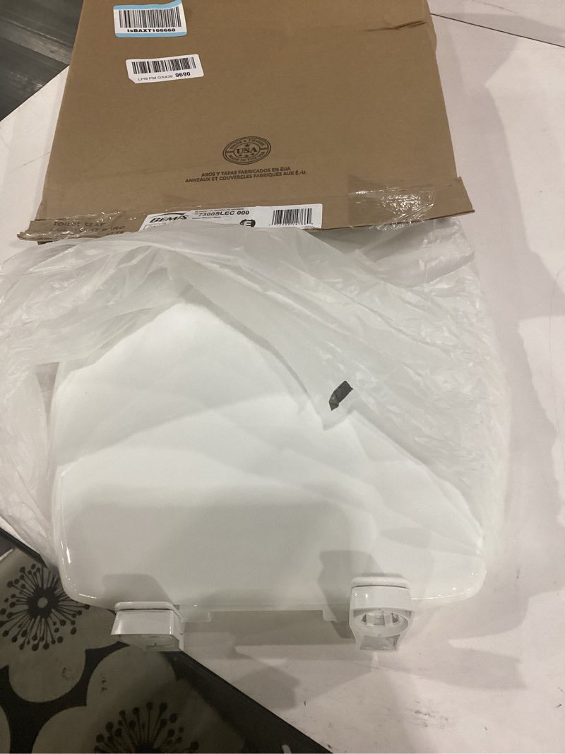 Condition photo showing As Is for bemis 7300slec slow close toilet seat, easy clean hinges and durable plastic seat, made in usa, elongated, white